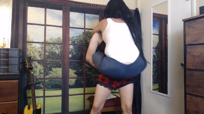 Shiny nylon wind pants get some loving attention from girlfriend