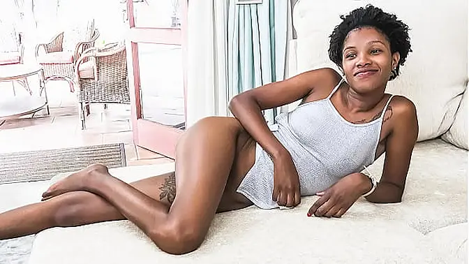 Shy 18yo ebony teen rides cock in first casting