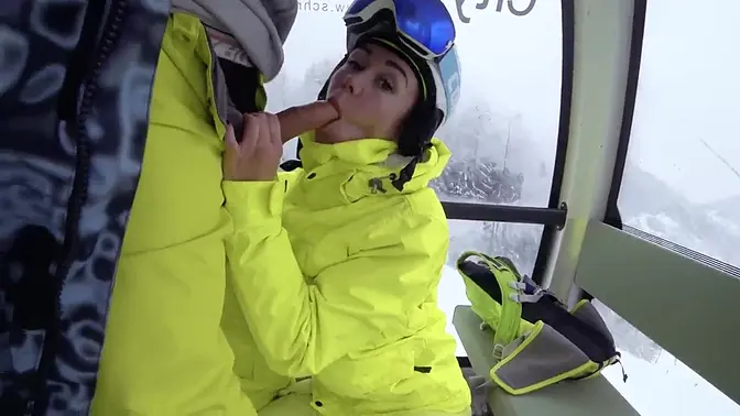 Ski lift POV jizz facial in 4K