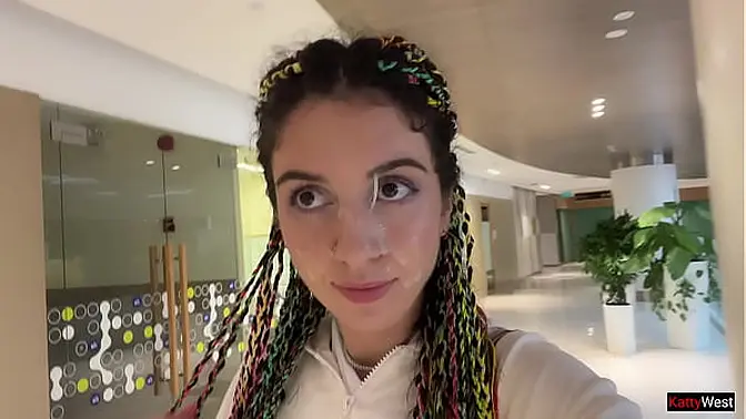 Skinny babe gives blowjob in public toilet