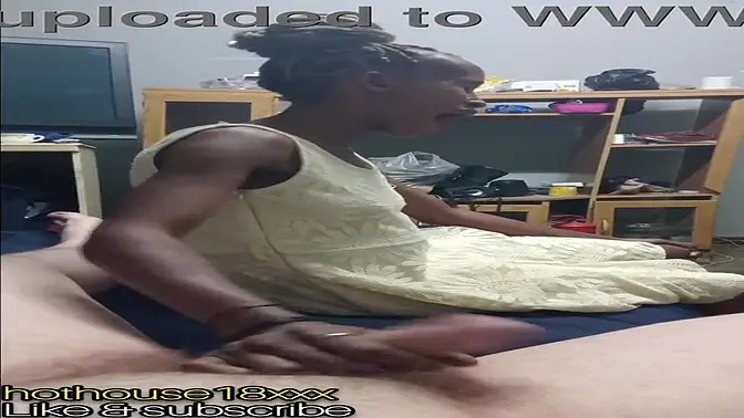 Skinny black beauty gives nice handjob while wife sucks my cock