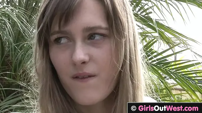 Skinny blonde gets fucked hard in the backyard