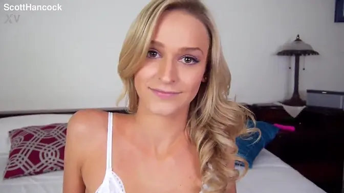 Skinny blonde hottie Emma Hixx gives a steamy POV blowjob