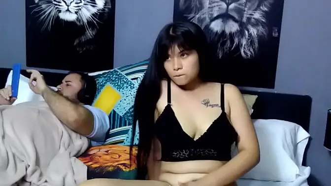 Skinny blonde wife fingers herself and moans next to her husband