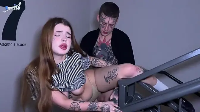 Skinny brunette teen slut takes big cock in public