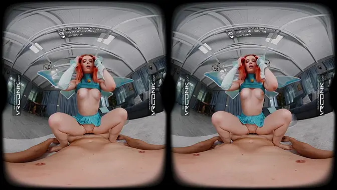 Skinny redhead in Winx Cosplay gives huge cock a tasty BJ