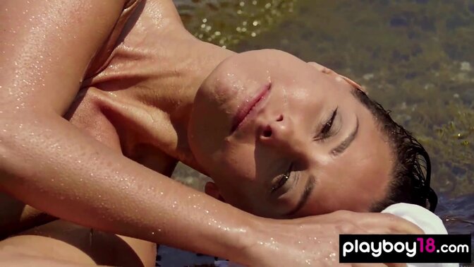 Skinny small titted Czech MILF muse Anetta Keys posing naked at the rocks