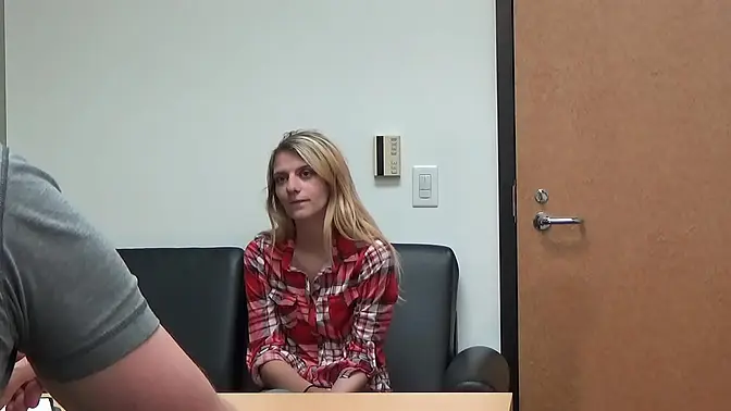 Skinny Teenie Slut Gagging on Hard Cock