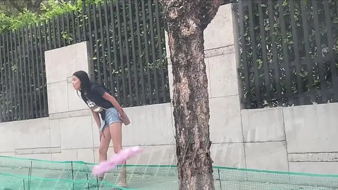 Skinny teens' wild public exposure