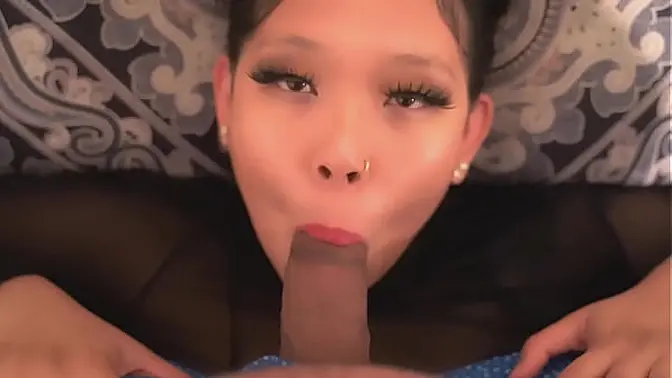 Slimthick submissive Asian beauty deep throats and gets face fucked
