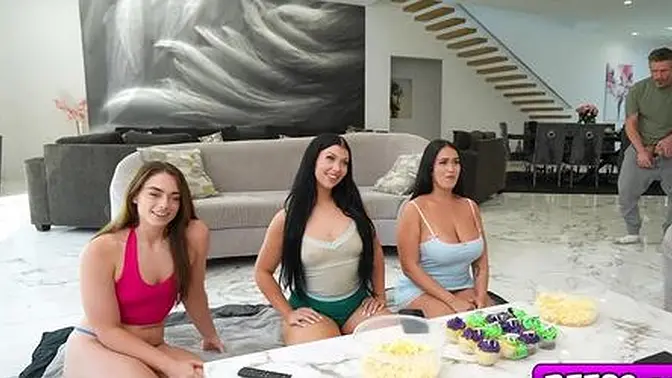 Slutty BFFs get double fucked by stepbro Mike