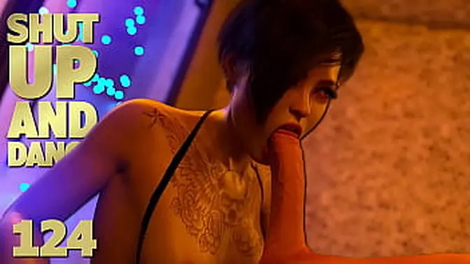 Slutty dancer gobbles cock and swallows cum