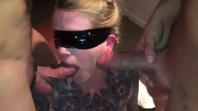 Slutty MILF gets double-pounded in a creampie gangbang