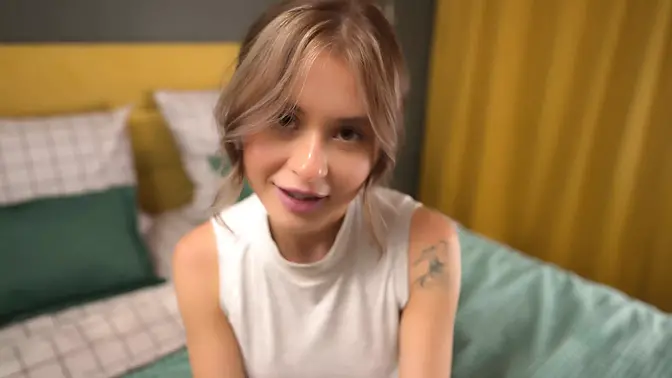 Slutty stepsister gets big cock in her tight pussy POV