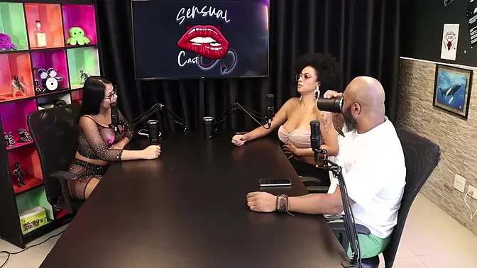 Slutty Tiffany Rocha shows off her boobs in a sexy gang bang and DP discussion