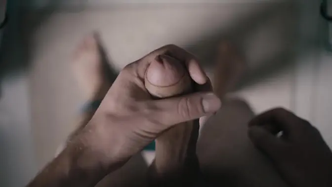 Smooth big uncut white cock gets a load