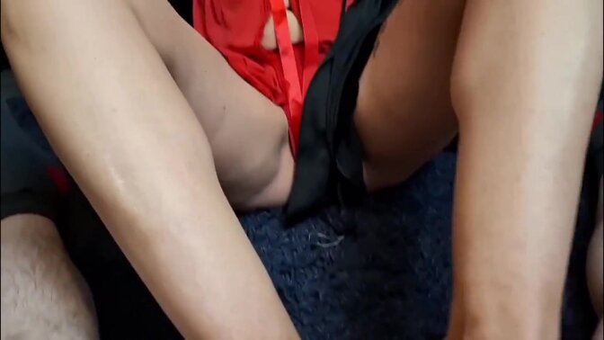 Step-mommy gives messy footjob to her stepson