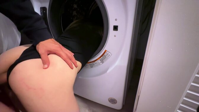 step sister gets fucked while is stuck inside of washing machine