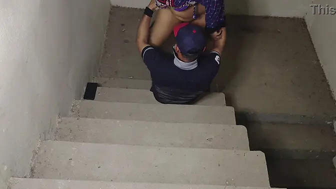 Stepbrother fucks his stepsister hard on the stairs