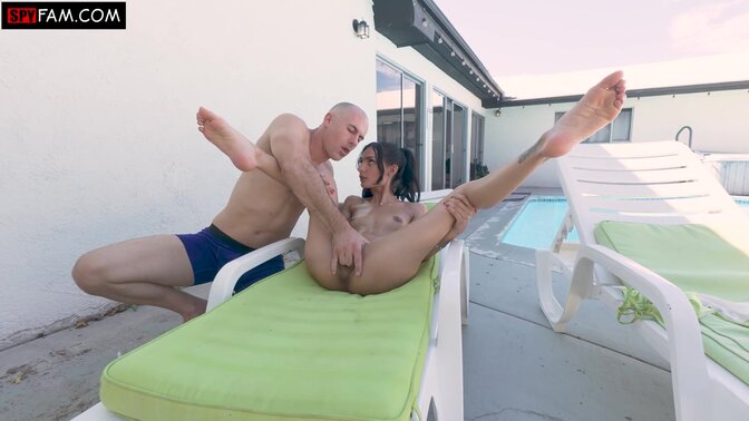 Stepdaughter gets on her knees and gives a hot,