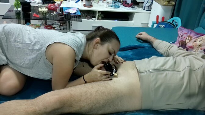 Stepmom dominates with a chaste cock