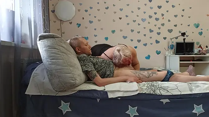 Stepmom gives deepthroat blowjob before a hot cumshot