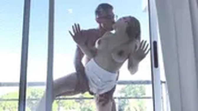 Stepsis begs for huge cock in her mouth on balcony
