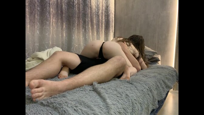 Stepsister gives a sloppy BJ with smacking sounds and swallows cum