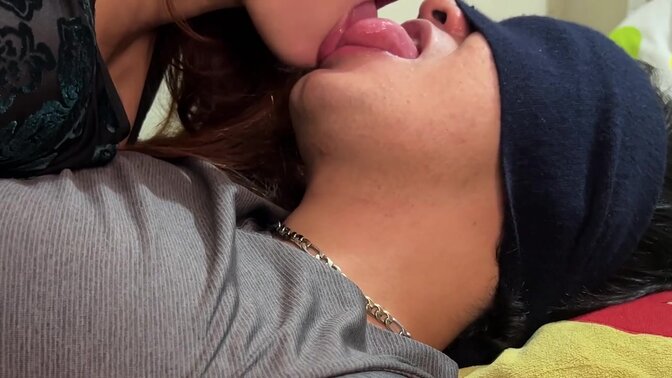 Stepsister gives me a horny French kiss