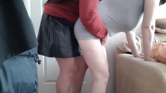 Stepson bangs MILF in leather skirt, big tits, and big ass