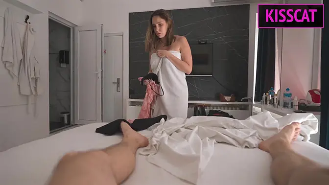 Stepson jerks off to his stepmom's public pickup and then fucks her in doggy style