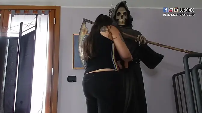 Straponed statue gets its ass fucked