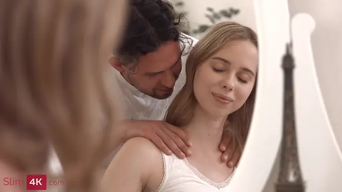 Strong guy fucks and cums on cute teen's face