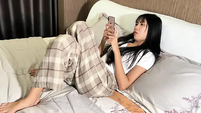 Stunner Asian teen gets accident creampie from her hot high school GF