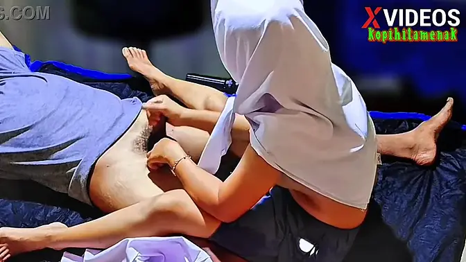 Stunning Asian girlfriend gives handjob and gets fingered