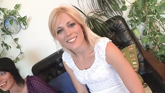 Stunning German babe seduces hard dick in all-tits threesome