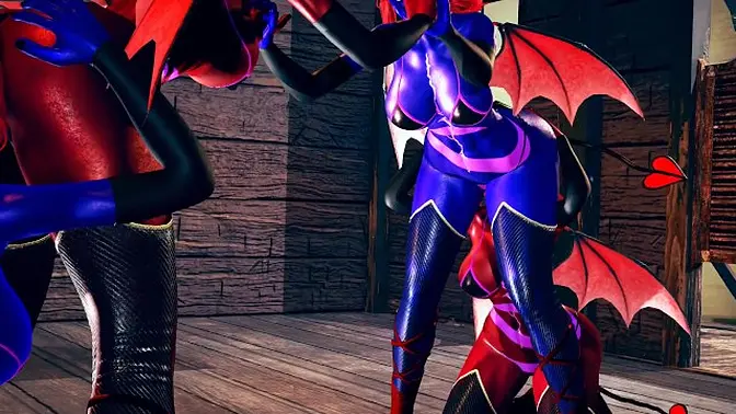 Succubus babe fights in lesbian foursome