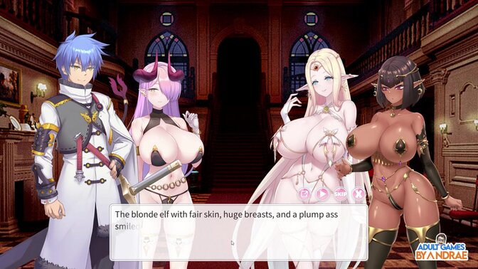 Succubus Oriana and Kamaria seduce in a French porno visual novel