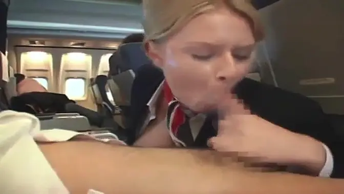 Sultry air hostess Riley Evans gives in-flight blowjobs