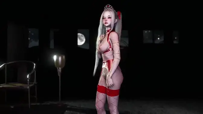 Sultry Asian vixen dances seductively in red lingerie