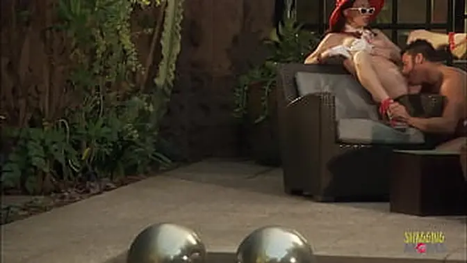 Sultry brunette MILF gets pounded in poolside fuck session