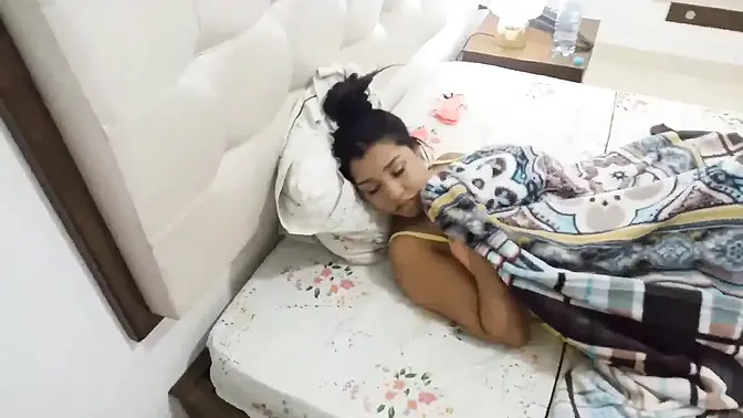 Sweet 18-year-old brunette with big saggy tits fucks her man's large dick