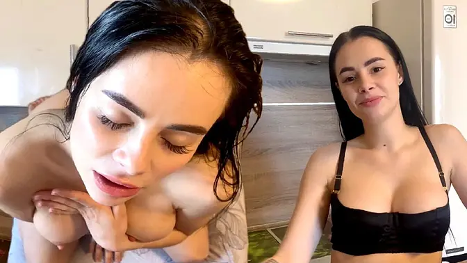 Sweety hot milf with huge boobs gives deepthroat blowjob