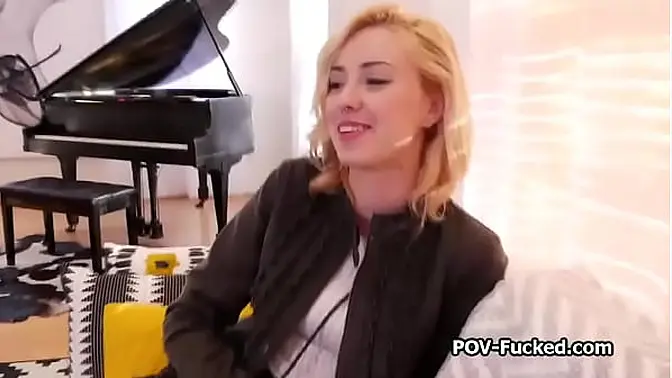 Tall blonde teen gives a hardcore blowjob in POV casting