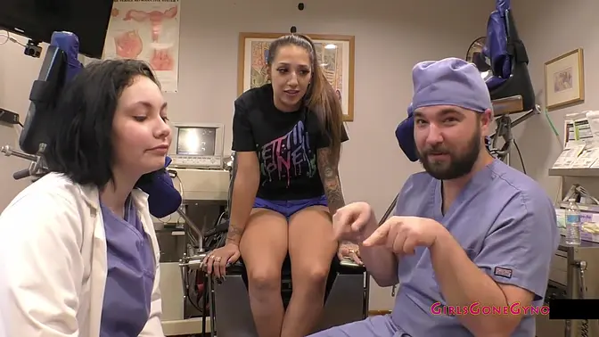 Tanned Latina nurse spreads ass while big tit gal gets foot tickled