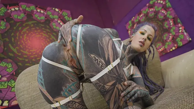 Tatted babe takes deep anal fuck with sloppy blowjob