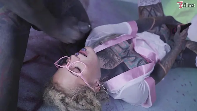 Tattood Girl with Glasses and Buttplug Fucks a Tattooed Dick, DP, Facial