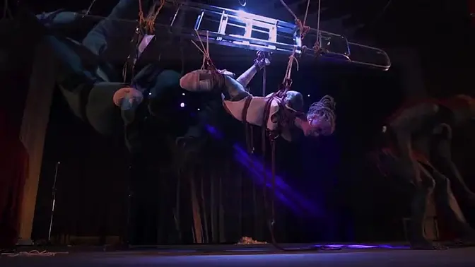 Tattooed Anuskatzz in extreme Shibari bondage session