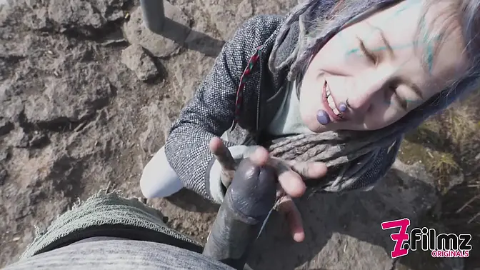 Tattooed couple's wild anal sex caught on a ruin