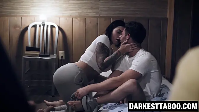 Tattooed cutie rides cock and gives sloppy blowjob